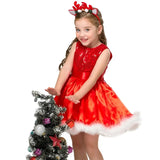 Party Princess Dress For Girl Red Sequins Bow Christmas Vestido Natal Baby Girl Clothes Santa Claus Cosplay Costume For