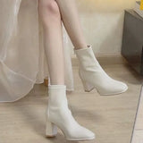 High-Heeling Short Boots 2025 Autumn And Winter New White Thin Boots Square Head Thick And French Head Martin