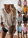 New Sweater Women's Autumn And Winter Solid Color V-Neck Long-Sleeved Knitted