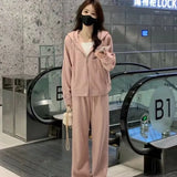 Zingj Sports Hoodie Suit Female 2024 Spring And Autumn New Small Hooded Short Coat Wide Leg Pants Two Sets-Outfit