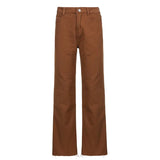 Khaki Casual High Waist Jeans Women Pocket Elegant Straight Denim Trousers Fashion Solid Pants Capris Summer