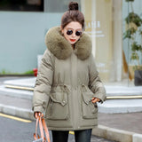 Parker Cotton Suit Women 2024 Winter Long Plus Velvet Big Wool Collar Down Cotton Suit Korean Version Of Thick Warm Tide Cotton-Padded Jacket-Outfit