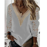 Petal Sleeve Lace Chiffon Blouse Women Fashion Elegant Spring Loose Hollow Shirt 2023 Casual Tops Lady Blusas Mujer