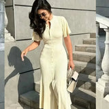Women's Clothing Exploding Fashion Simple Solid Color Button Short Sleeves Knitted