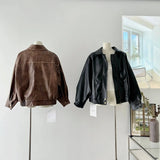 Faux Leather Zipper Over-shirt Jacket-Outfit
