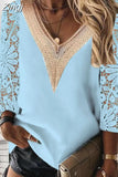 Petal Sleeve Lace Chiffon Blouse Women Fashion Elegant Spring Loose Hollow Shirt 2023 Casual Tops Lady Blusas Mujer