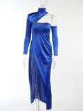 Women Midi Dress High Split Partywear Hollow Out Bodycon Sexy Nightclub Womens Elegant Christmas Dress New Year