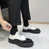 2025 New Youth Round Head Patchwork Color Bright Face Fashion British Casual Daily Leather Shoes Male