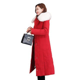 Winter 2024 New Cotton-Padded Clothes Long Over The Knee Lady Big Wool Collar Slim Slim Big Size Thick Down Cotton Clothes-Outfit