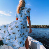 Pink Eyes Chiffon Dresses Sexy Short Sleeve 2022 Summer Beach Dress Women Beach Wear Swim Suit Cover Up