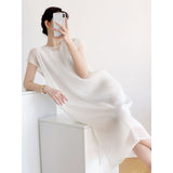 Folded Summer Women's Light Luxury Simple Folds High-End Net Yarn Two-Sleeve