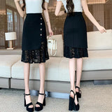 Black Lace Patchwork High Waist Pencil Skirt- Outfit