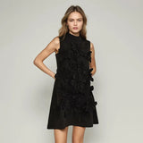 Fashion Temperament Dress Women 2025 Spring New Sleeveless Short Skirt Three-Dimensional Flowers Splicing High-End Skirt