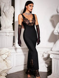 Patchwork Lace Sheer Camisole Midi Dress- Outfit