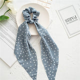 Bow Long Ribbon Hair Scrunchie Chiffon Floral Print Sweet Elastic Hair Band Ponytail Hair Scarf Hair Tie Hair