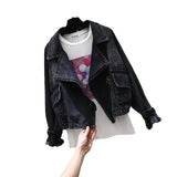 Zingj New Korean Version Loose Large Size BF Student Versatile Retro Motorcycle Denim Jacket Female Short Jacket-Outfit