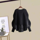 Zingj Women Winter Patchwork Long Sleeve Knitted Tops + Asymmetric Skirt 2 Piece Suit Female Party Elegant Two Piece Set 102-0-Outfit