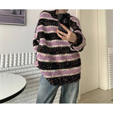Zingj Gauze Color Stripe Sweater Unlined Upper Garment Female Design Feeling Small Minority Autumn Winter New Style Languid Lazy Wind Loose Color Sweater-Outfit