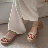 Real Soft Leather Elegant 2025 Retro Thick Foot Increased A Word Drag Female Summer Fairy High Heel Outside Wearing Beach