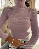 new women's bubble bead decoration turtleneck long-sleeved