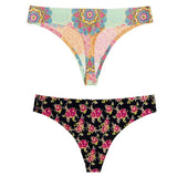 2pcs Sexy Flowers Lingerie Woman Knickers Low-waist Panties Thong Seamless Breathable Underwear Female G String