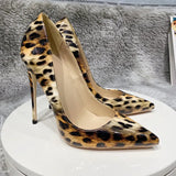 Women New Leopard Patent Leather Pumps Pointed Toe 12cm Stiletto Ultra High Heel Sexy Ladies Party Shoes QP163