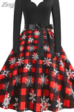 Women Christmas Party Dress Elegant Vinatge Long Sleeve Winter Sundress V Neck New Year Costume Clothing