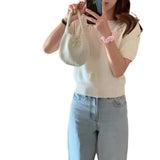 Style Three-Dimensional Bow-Tie Short-Sleeved Sweater Women's 2024 Spring New Sweet Jacket Short-Style Knitted