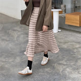 Houndstooth Knitted Skirt Female Autumn Winter High Waist Plaid Umbrella Long Skirt Women Black Tassel Midi A-Line