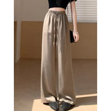 Acetate-Sense Trousers Women's Summer Thin Ice Silk Broad Leg Trousers Small High-Waisted Loose-Rhealing Casual
