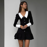 Zingj Wind 2023 Spring And Autumn New French Little Black Dress Fashion Color Lapel Show Thin Wrap Hip Dress Women-Outfit