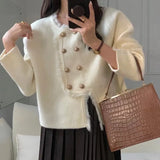 Zingj Small Sweet Romantic Su Knitting Cardigan Female Spring And Autumn 2024 New Foreign Style Gentle Wind Double Breasted Loose Jacket-Outfit