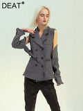 Fashion Women's Blazer New Notched Solid Color Double Breasted Broken Sleeve Tassel Raw Edge Suit Jackets Autumn 2023
