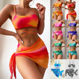 2025 Tie-Dye Bikini Women's Three-Piece Mesh Dress Split Bikini Aison