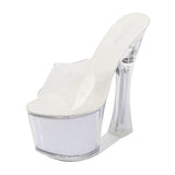 Zingj New Korean Version Of The Nightclub Car Model Shoes Super High Heels Thick Heel Waterproof Platform Sandals Transparent Crystal