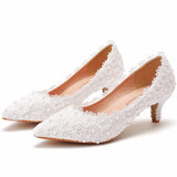 5 Cm Lace Heel High Heel Heel Heel Mid-Heeled Wedding Shoes Pointed Bridesmaid Shoes Annual Photo