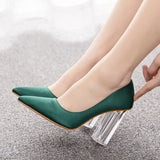 Cm Crystal Transparent Square Heel Pointed Shoes Bridal Shoes Silk Satin Dress Dress Shoes Wedding