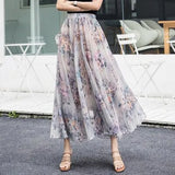Skirts 2019 Summer Mesh Flower Print Elastic Waist Bohemian A-Line Sweet Chiffon Long Female Bottoms Ladies Casual