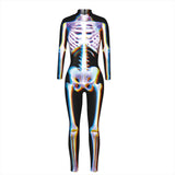 2025 Halloween Women's Body Bone Print Party Cosplay Tight Jumpsuit