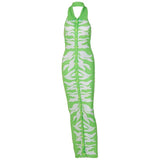 Women Autumn Halter Bodycon Printed Green Long Pencil Dress Streetwear Wholesale Items For Business 2021 Fall