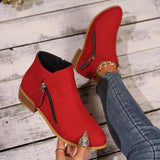 Velvet Side Zipper Short-Trace Martin Boots Women Pointed Thick And Thin Leopard-Print Single