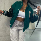 Varsity Lettering Embroidery Jacket-Outfit