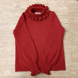 Kawaii Ruffle High Collar Sweater Women Japanese Vintage Soft Girl Lantern Sleeve Cute Lolita Knitted Jumper