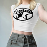 Spring / Summer Women's Fashion Street Trend Hot Girl Star Printed Short-Sleeved Slim