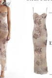 New Mesh Print Long Dress with Chest Padded Sexy Back Lace Up Vacays Party Going Out Outfits Summer Dress Women