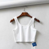 women summer crop tops sleeveless short cotton u collar knitted