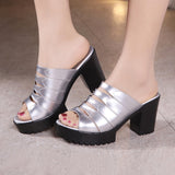 Leather Waterproof Platform Heeled Slippers Women Wear Fishmouth Small Size 33 High-Heeled Sandals In Summer Fashion Thick