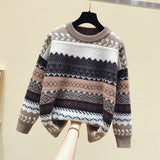 female art retro 2021 new fashion autumn and winter student Japanese diamond jacquard pullover