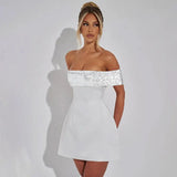 White Off-shoulder Sequin Strap Mini Dress- Outfit