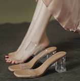 New Female Drag Fairy Outside The Wind Wearing Crystal Heel Fashion Shoes Transparent Word With High Heels Coarse